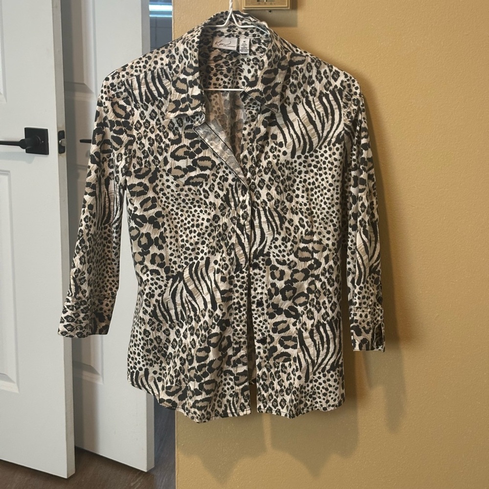 Kim Rogers Black and Cream Animal Print Button Down Shirt